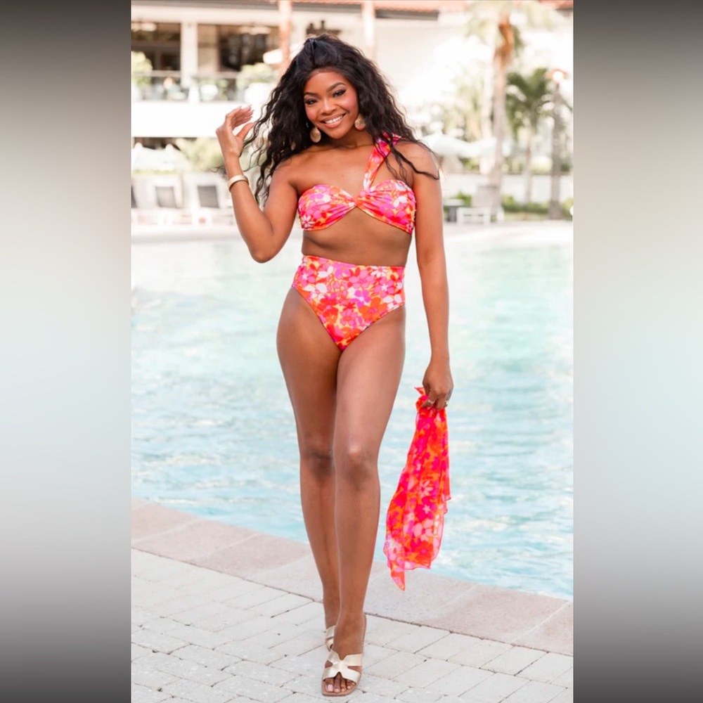 Pink Lily Aruba Adventures Red Tropical Printed High Waisted Bikini